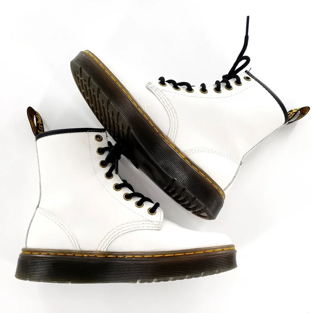 Dr Martens Zavala White Leather Combat Boots Youth Girls Size 5 AirWair